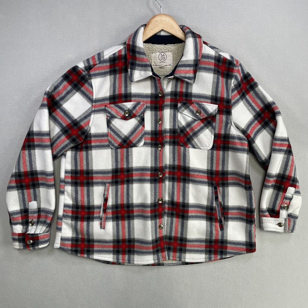 Sage Collective Women's XL Sherpa Lined Fleece Shacket Plaid Flannel Jacket